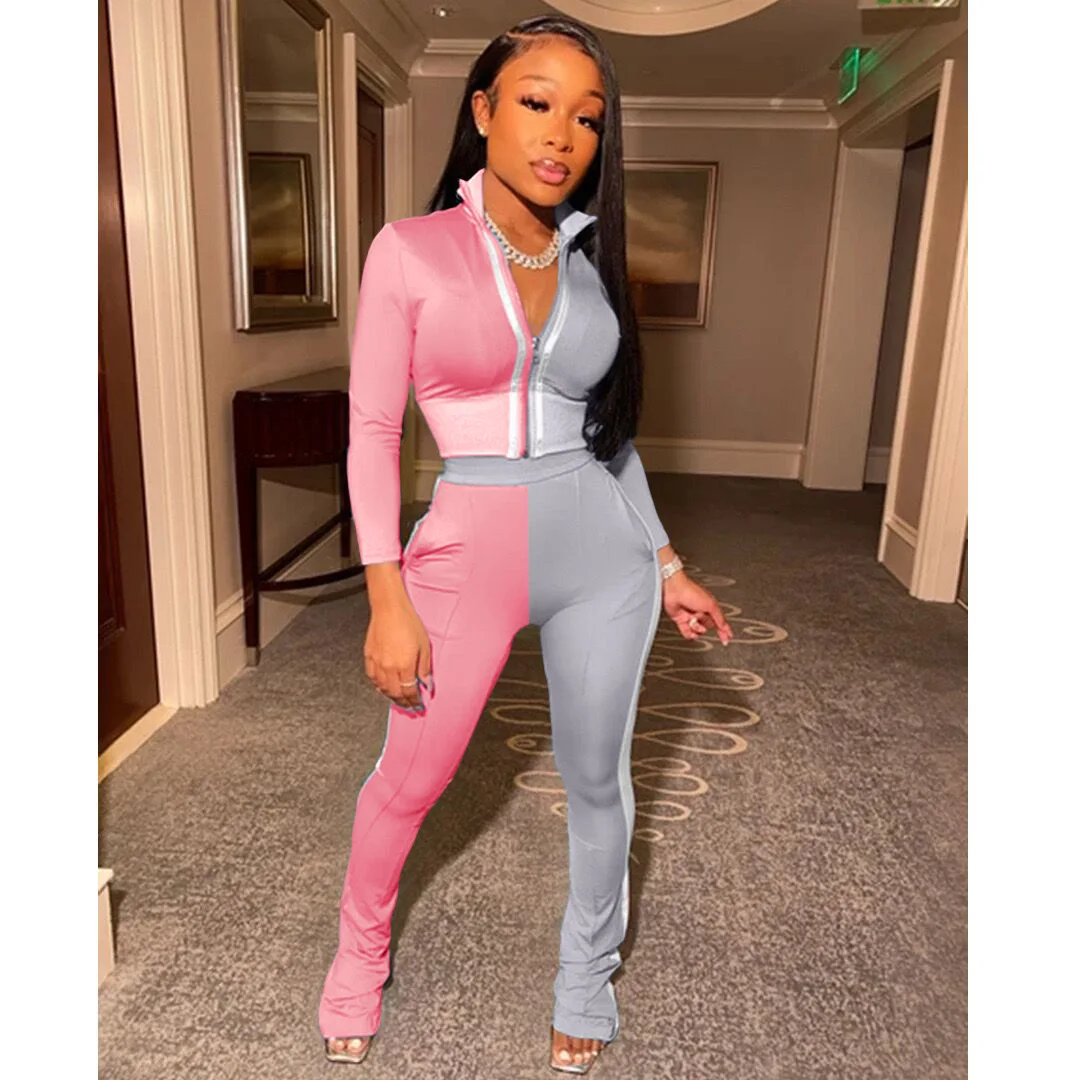 

Women Splice Two Piece Set Tracksuit Fall Clothes Crop Top And Pants Sweat Suit Lounge Wear Outfits 2 Pcs Matching Sets