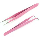 Щипцы-пинцеты, розовые, изогнутые, прямые, профессиональные, из антикислотной стали, для удлинения ресниц, инструмент для макияжа, инструменты для ногтей