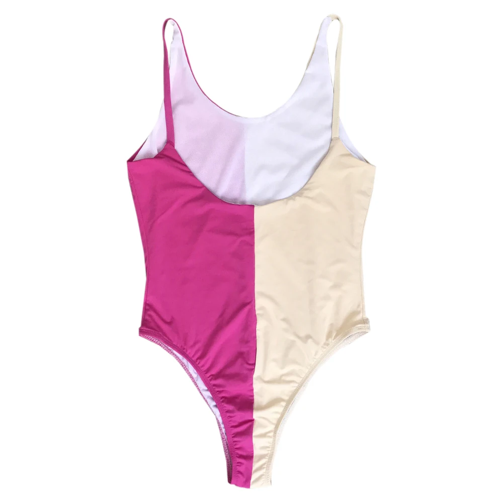 Womens Sexy Low Cut Backless Two-Color Contrast Color Teens Stretch Swimwear One Piece Swimsuit Thong Bikini Beach Wear |