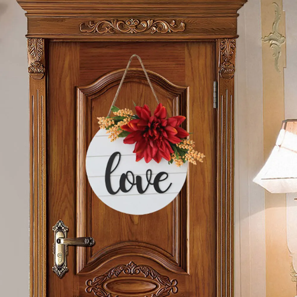 

Front Door Welcome Sign Rustic Round Welcome Plaque Porch Hanging Vertical Decoration With Love Artificial Rose One Piece