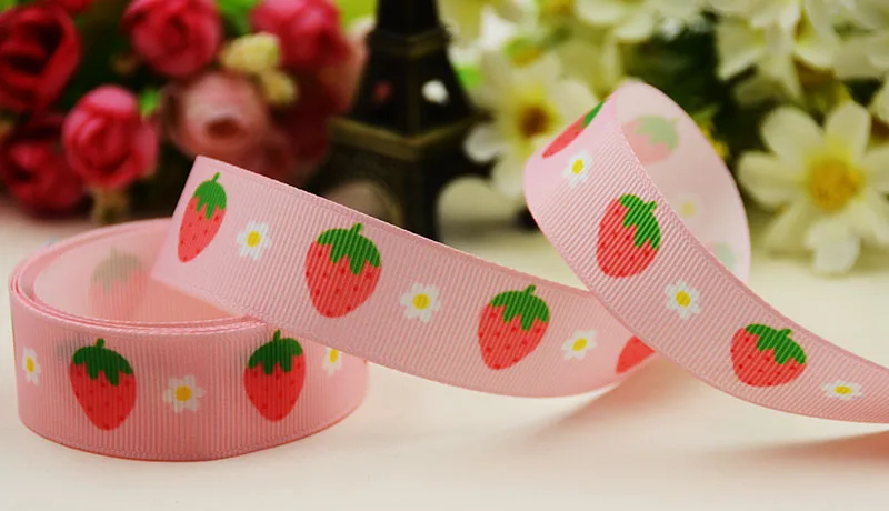 

22mm 25mm 38mm 75mm Strawberry Cartoon pattern printed Grosgrain Ribbon party decoration 10 Yards X-04177