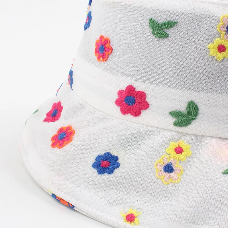 

Bucket Hat Women Embroidery Flowers Spring Summer Sun Beach Holiday Climbing Hunting Outdoor Fishing Accessory