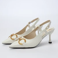 2021 sexy pointed toe womens shoes baotou high heels fashion metal pumps slingbacks ladies club party dress white wedding shoes