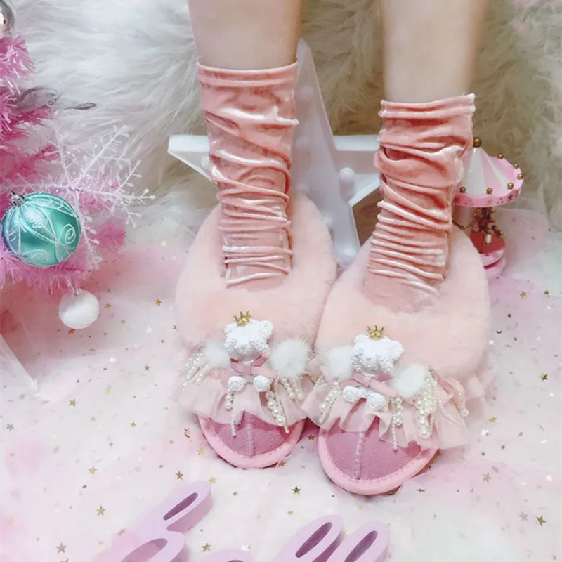 Зимняя Теплая обувь для девочек Cute bear с бархатной подкладкой кожаные ботинки