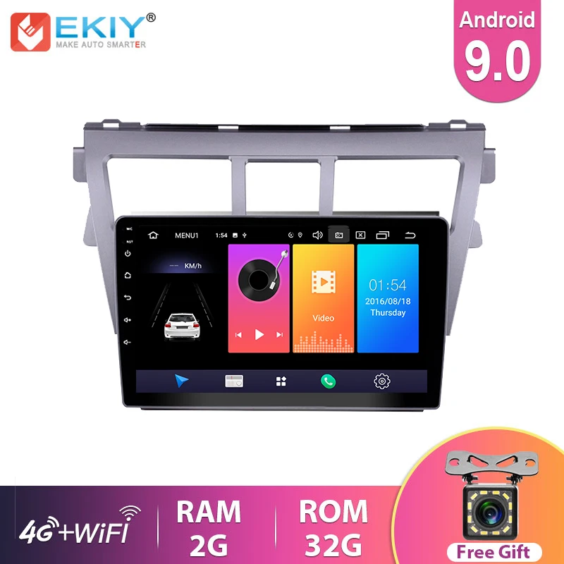 

Автомагнитола EKIY 9 ''2.5D IPS Android 9,0 для Toyota Vios Yaris 2007-2012 Automotivo, GPS-навигация, мультимедиа, стерео, BT, 4G, Wi-Fi