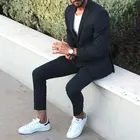 Мужской приталенный Блейзер, черная мужской деловой костюм, свадебный костюм, смокинг для жениха