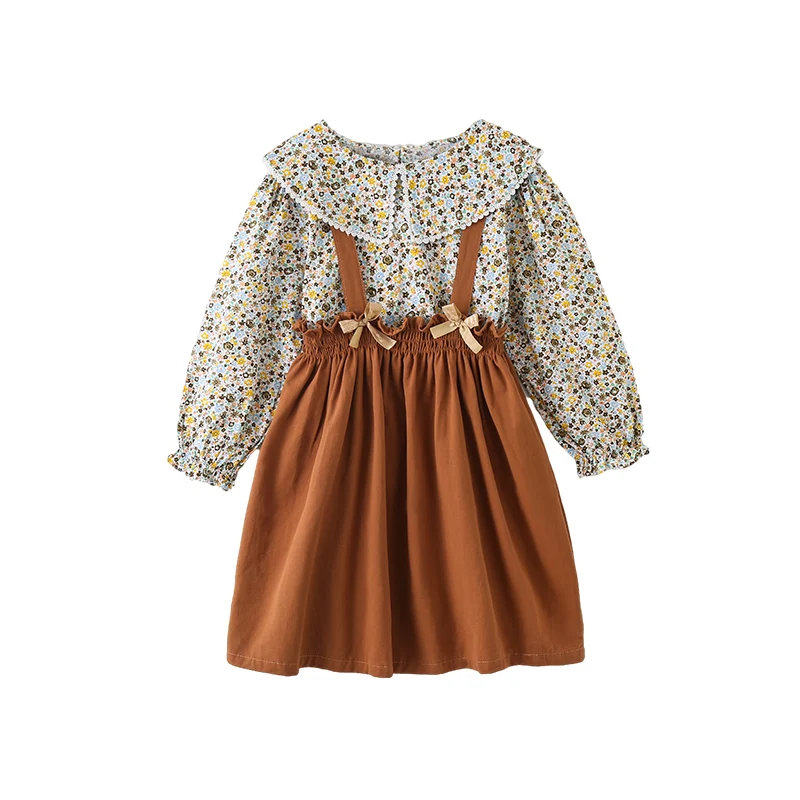 

Tz Boutique 2021 Summer New Flower Shirt Suspender Dress for Girls Princess College Style Sweet Dress for Girls 4-15 Years