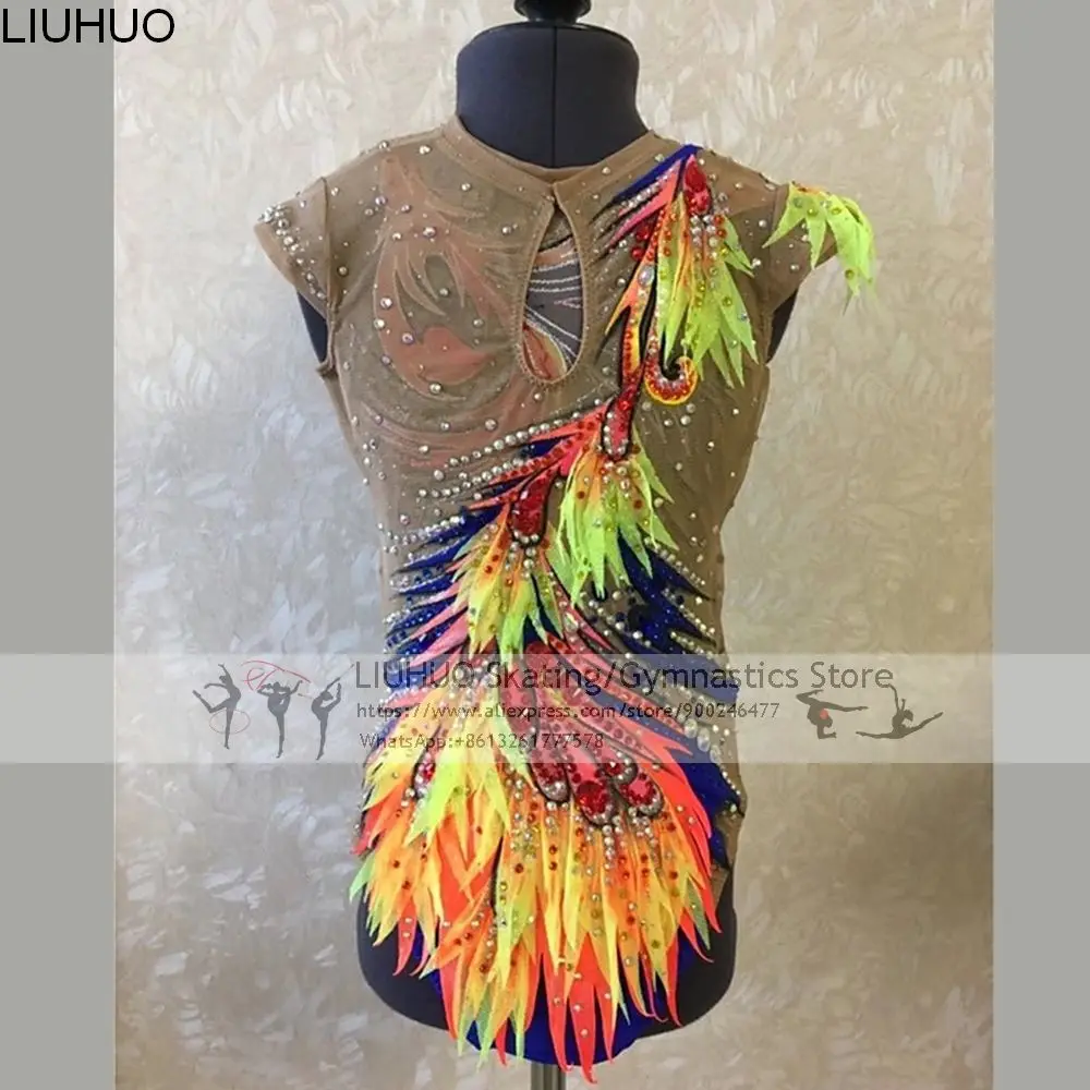 Billig LIUHUO Eis Eiskunstlauf Kleid Mädchen Teens Rhythmische Gymnastik Trikots Frauen Spandex Orange Kristalle Wettbewerb Großhandel