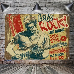 Флаг Let's Rock баннер музыкальная рок-группа украшение для дома подвесной флаг 4 втулки в углах 3*5 футов 144*96 см