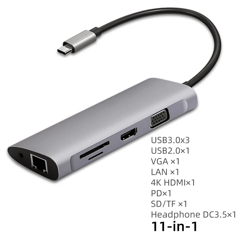 11-in-1 IHaitun USB концентратор C для нескольких USB 3,0 4K HDMI адаптер док-станция док станция для Macbook Pro type C PD VGA SD TF DC3.5 для huawei 30 samsung порт 3,1 - Цвет: 11-in-1