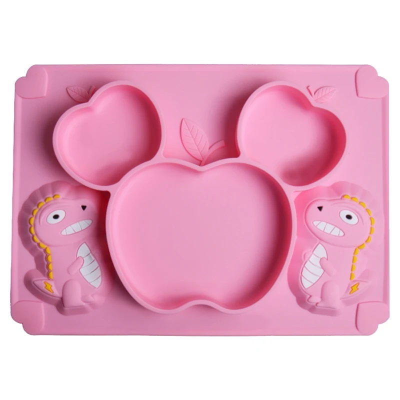 

Baby Training Feeding Food Bowl Anti Slip Cartoon Dinosaur Silicone Suction Divided Plate Tray Utensil BPA-Free Dishes