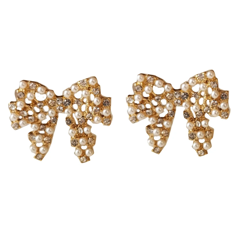 

Mihan S925 needle Sweet Korean Bowknot Earrings Prety Design Delicate High Quality Crystal Simulated Pearl Earrings For Women