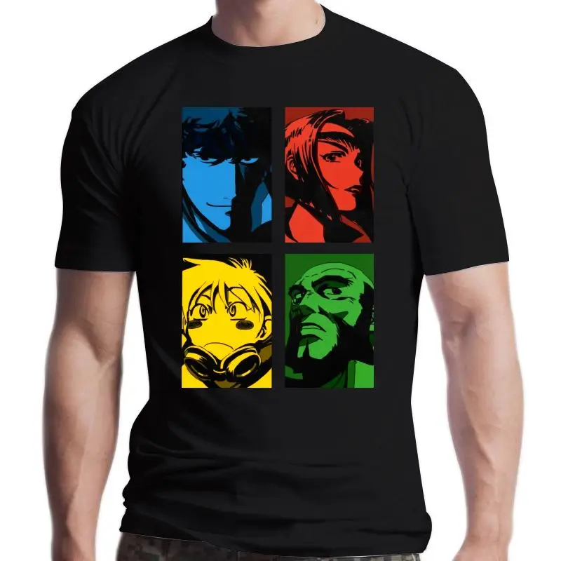 

Футболка мужская с круглым вырезом, повседневная приталенная рубашка в стиле аниме 90-х, с принтом космический ковбойский Let's Jam, сорочка из м...