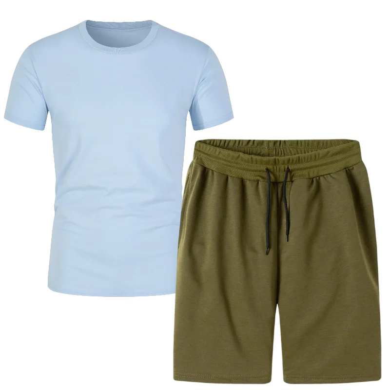 

New Pocket Zip Set 2 Pieces Men Sets Male Men Clothing Sportswear Set Fitness Summer Print Men Shorts T Shirt Men'S Suit