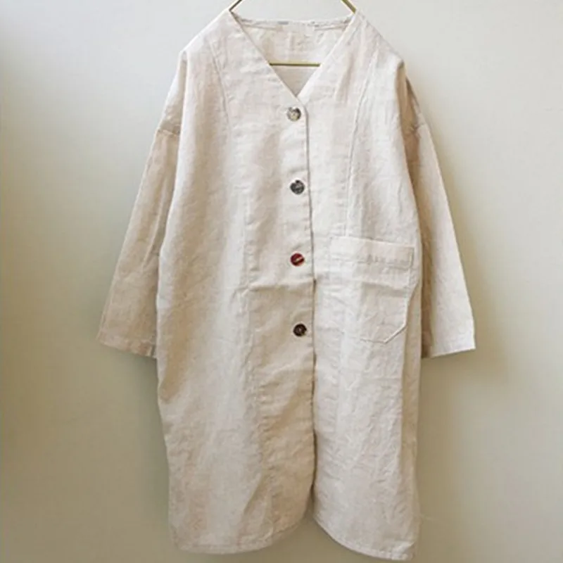 Korean Style Autumn New Children Windbreaker Outerwear Cotton Linen Girls Long Jackets Kids Clothes Pure Color Robe Coats | Детская