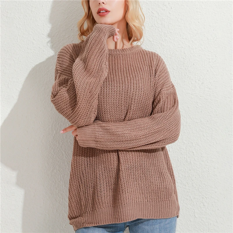 

O Neck Solid Sweater Tops Autumn Women Korean Elegant Loose Knitted Sweater 2020 New Oversized Warm Female Pullovers