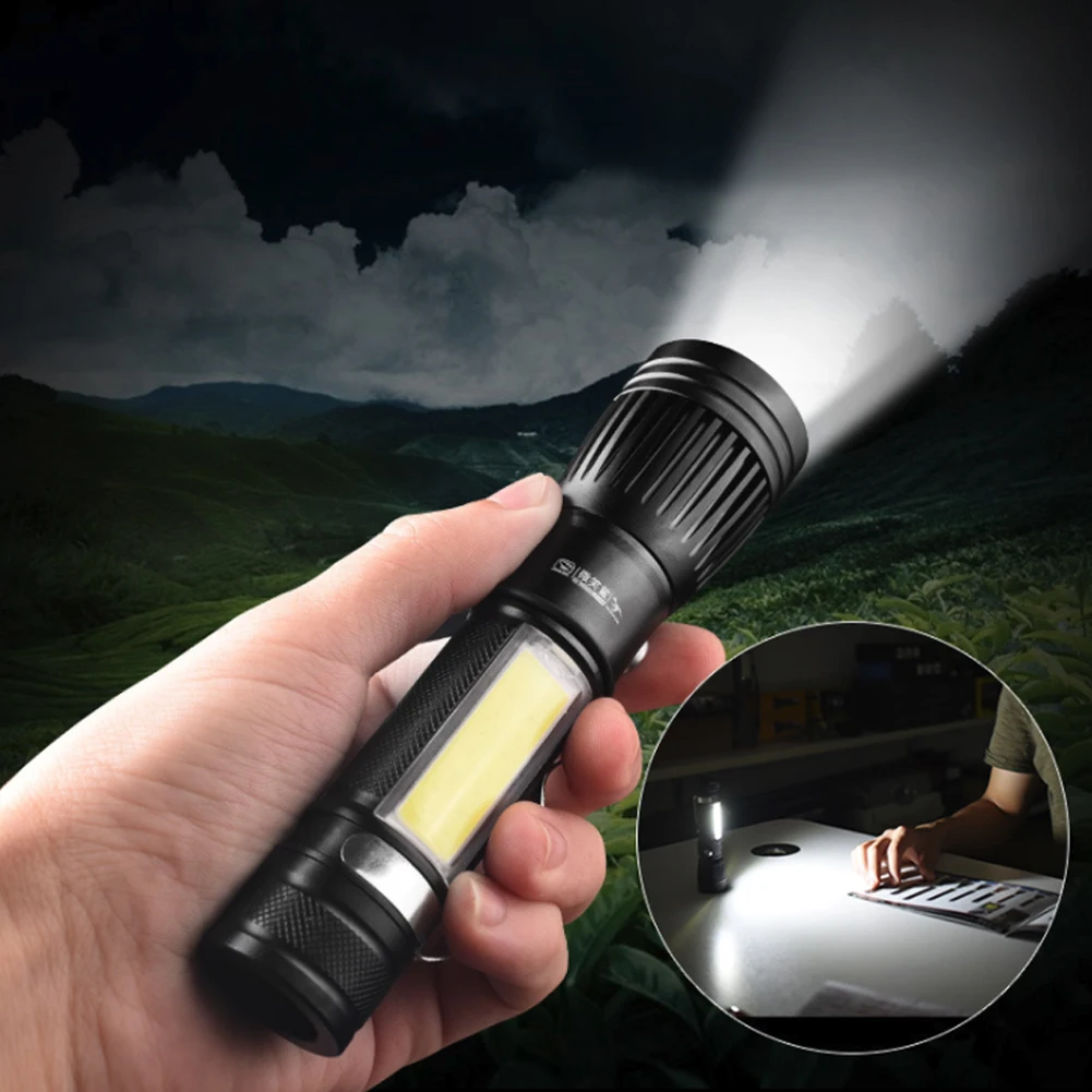 

LED Flashlight USB Rechargeable T6 Aluminum Alloy Camping Flashlight Four-Speed Dimming Outdoor Glare Flashlight With Side Light