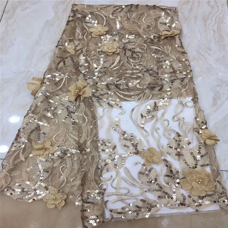 High Quality African beads Sequins Lace Fabric French Net Embroidery Tulle 3d pink For Nigerian Wedding Party Dress | Дом и сад