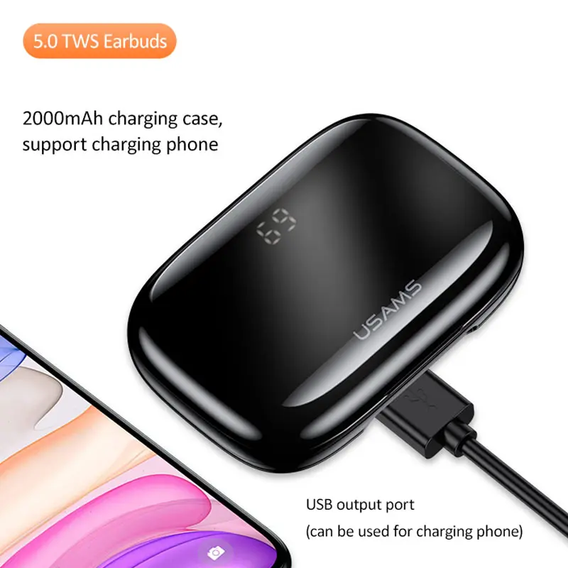Беспроводные bluetooth-наушники USAMS BT5.0 TWS светодиодный дисплей наушники для Apple Android