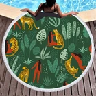 Тропический зеленые листья с леопардовым принтом 150 см круглые пляжные Полотенца с Ленточки плавательный шаль путешествия Одеяло банные Коврик для йоги