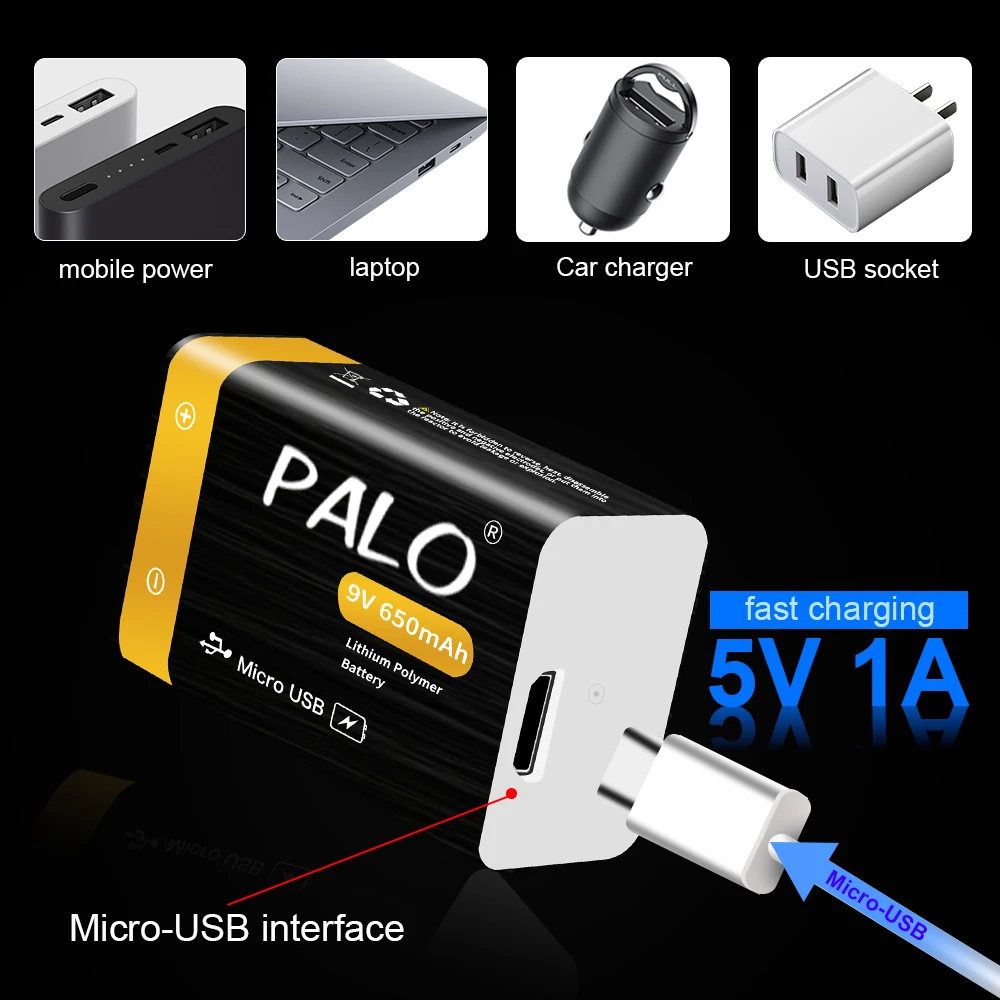 Аккумулятор 9 В Micro USB литий-ионный аккумулятор 6F22 для мультиметра детектора дыма |