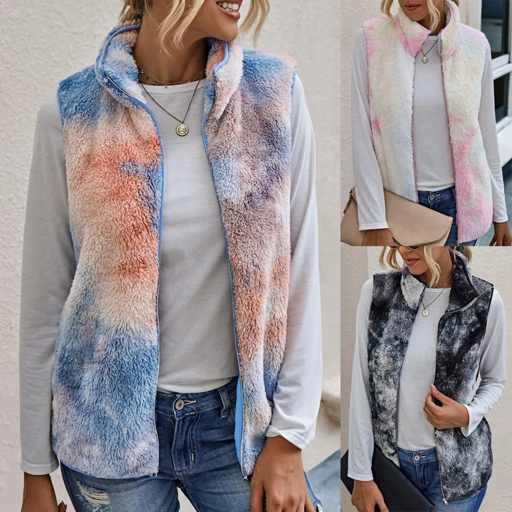 Модная плюшевая теплая куртка с принтом Tie Dye жилет кардиган повседневное женское