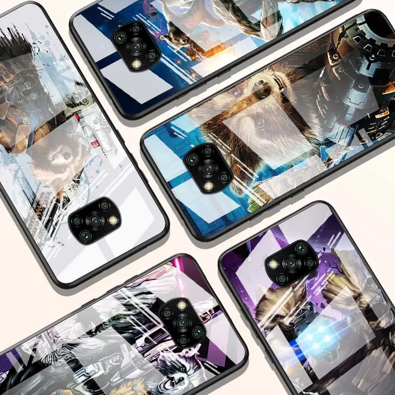 

Rocket Raccoon Marvel for Xiaomi POCO X3 NFC F3 M2 X2 F2 Redmi K30 Redmi Note 9 Pro Luxury Tempered Glass Phone Case Cover