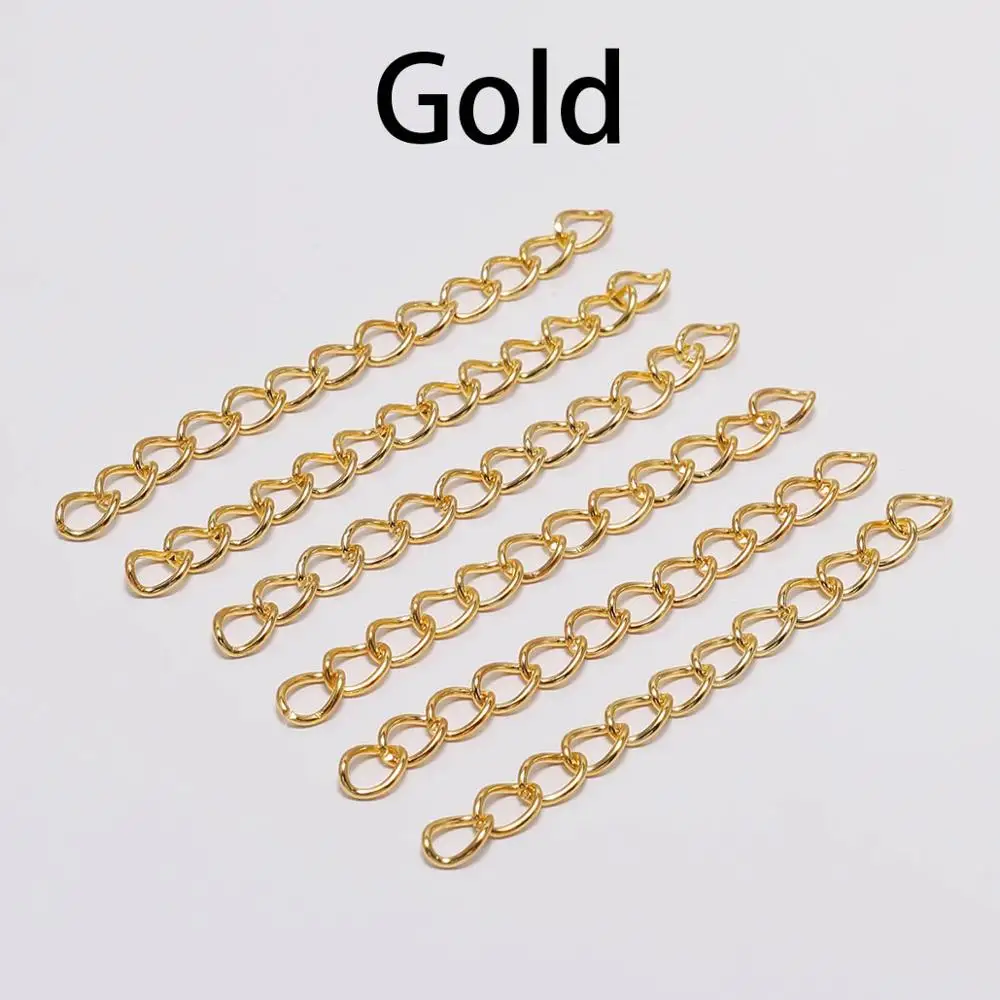 Gold 100 шт./лот, 50 мм, 70 мм, серебряное ожерелье, удлиняющая цепь, объемный браслет, удлиняющаяся цепочка, удлиняющая хвост, для самостоятельного изготовления ювелирных изделий - Цвет: Gold