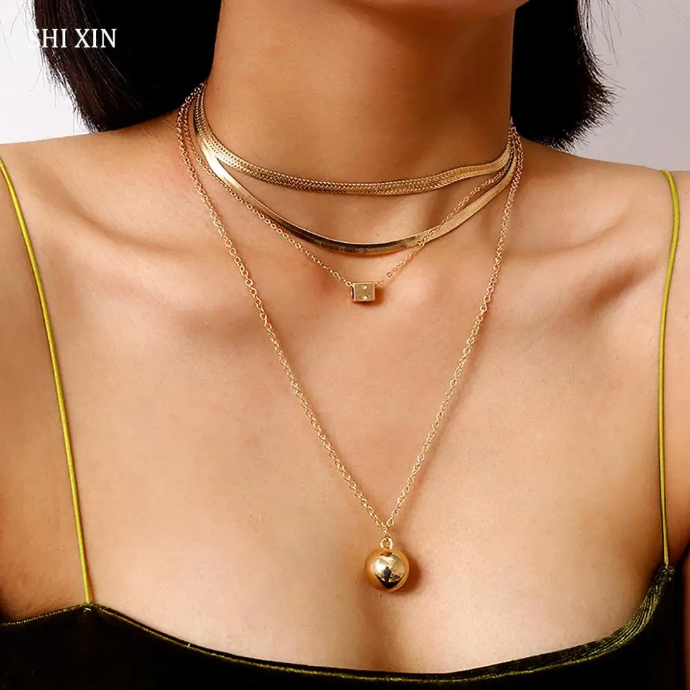 

SHIXIN Layered Dice/Ball Pendant Necklace for Women Hip Hop Long Chain Necklace 2020 Fashion Jewelry Lady Necklaces Female Gifts