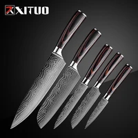 xituo 5pcs messenset pakka kitchen knives japanese damascus steel pattern chef knife santoku paring santoku slicing utility tool