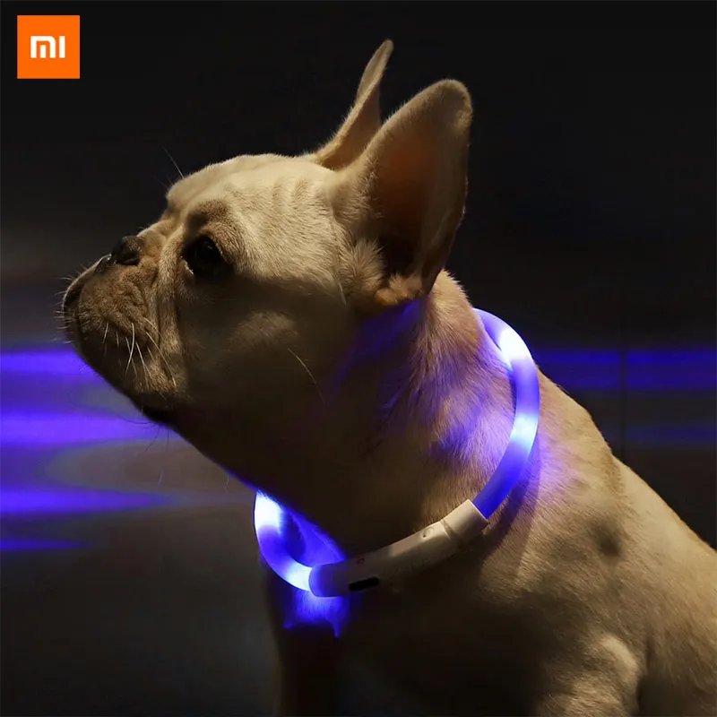 Xiaomi Mijia Pet Блестящий Воротник для прогулок в ночное время шоппинг анти-питомец потерянный Предупреждение предупреждающий свет мягкий силикон может отрезать usb зарядку
