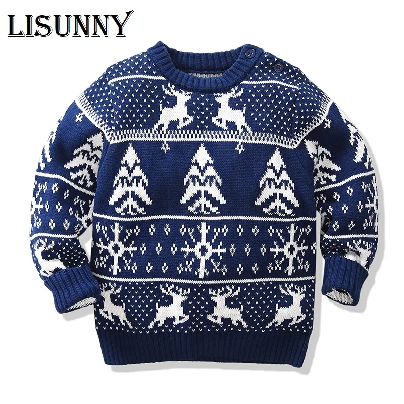 

Осень-зима 2021, свитеры для маленьких мальчиков и девочек с рождественским оленем, плотный двойной жаккардовый вязаный детский пуловер, одеж...