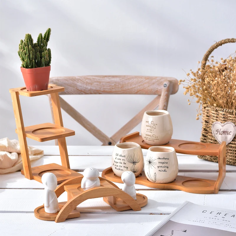 Многослойный деревянный подставка для горшков растений поднос цветов бонсай