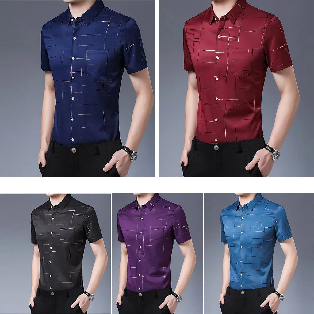 

Men's summer thin shirt fashion business men's short-sleeved shirt plaid printed short-sleeved lapel shirt 40*