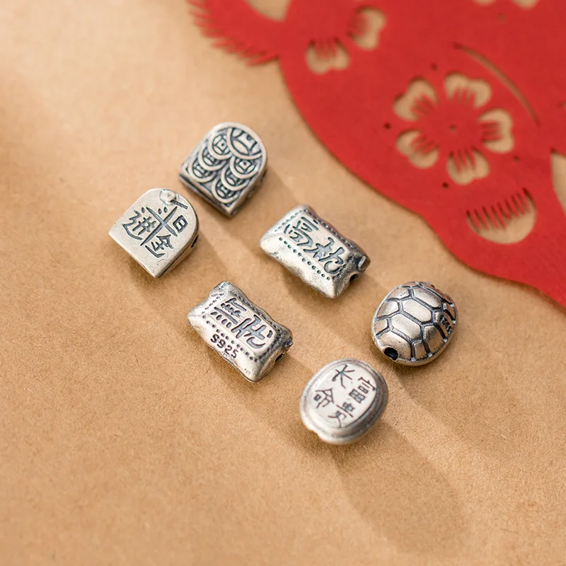 MEETSOFT традиционные китайские бусины из серебра 100% пробы с буквами фурнитура