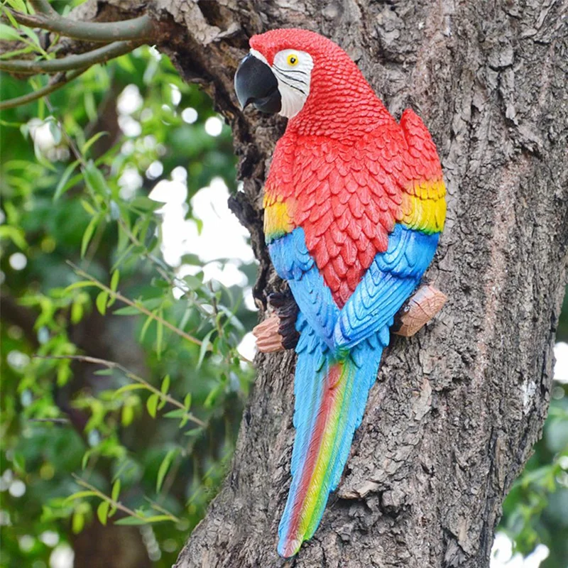 

Resin Parrot Statue Wall Mounted DIY Outdoor Garden Tree Decoration Animal Sculpture Ornament-Right