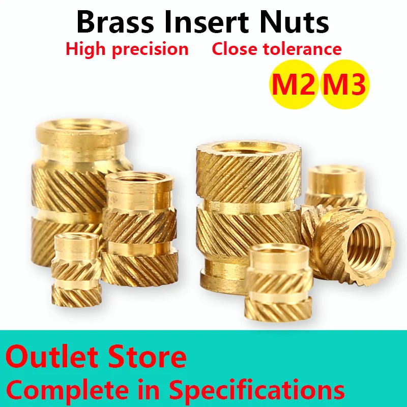

100Pcs Brass Hot Melt Inset Nuts Heating Molding Copper Thread Inserts Nut SL-type Double Twill Knurled Injection Brass Nut M2M3