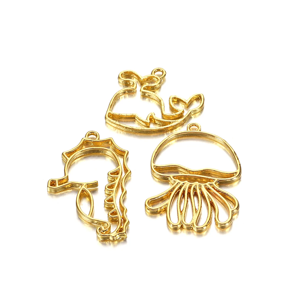 

4pcs Jellyfish Seahores Border Resin Molds Silicone Geometric Hollow Metal Frame Bezel Epoxy Resin Moulds For DIY Jewelry Making