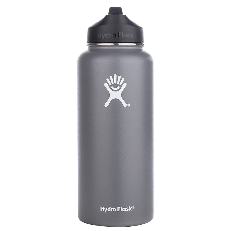 Gray 18/32/40OZ гидро фляга утепленная Нержавеющая сталь бутылка для воды с широким горлышком Стакан Кружка Охладитель кофе с крышкой соломы - Цвет: Gray