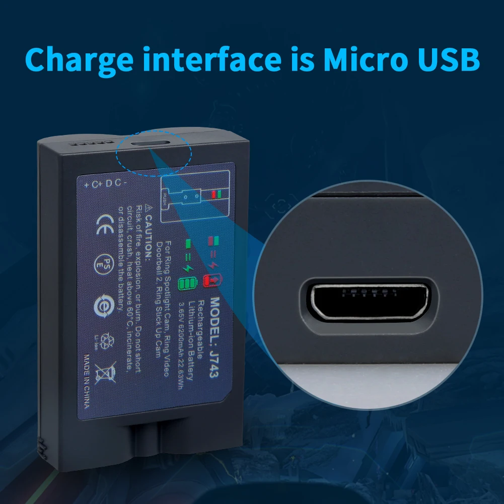 Для замены кольцевой батареи и зарядного устройства 6200 мАч для видеозвонка 2