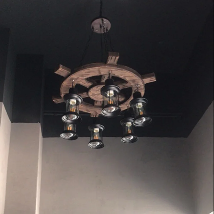 

Industrial Retro Bar Wind Chandelier Loft Solid Wood Personality Restaurant Bar Industrial Coffee Shop Industrial Chandelier
