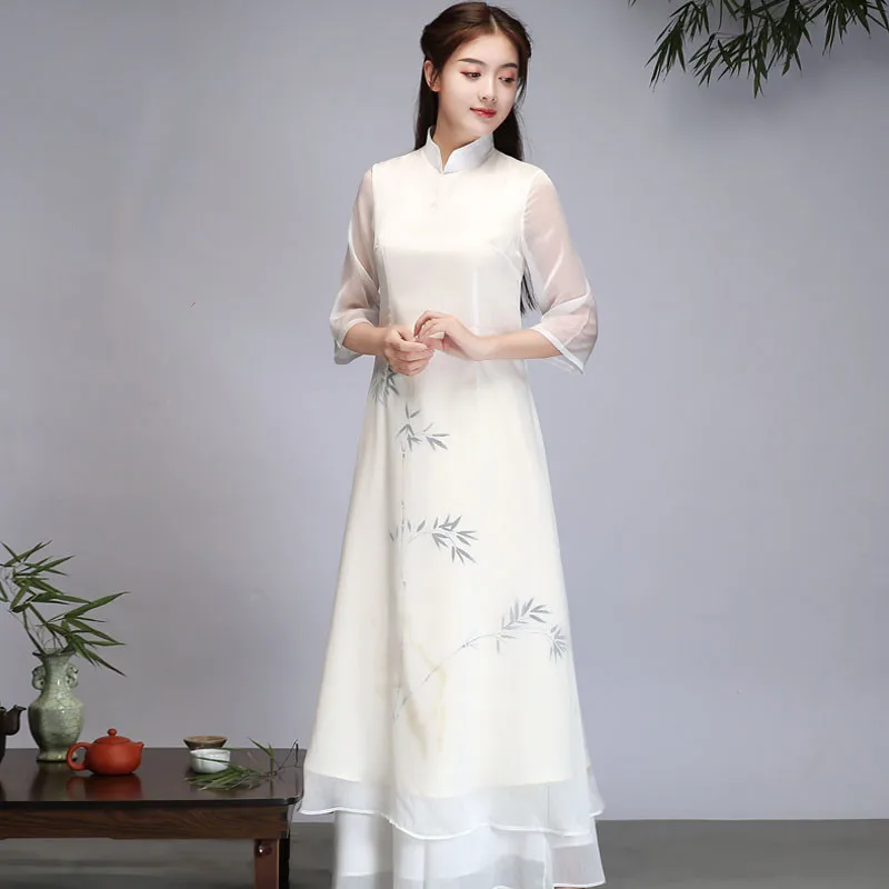 Традиционный Вьетнам 2021 года китайские костюмы ao dai qipao для женщин Цветочный