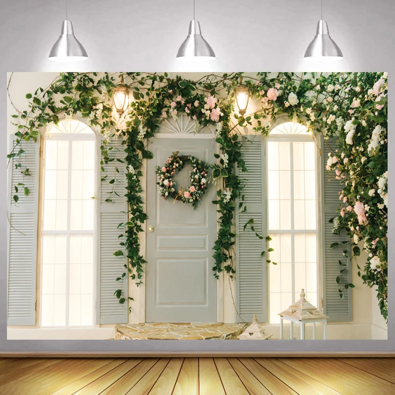 

Wedding Ceremony Party White Curtain Window Flowers Personalized Photography Backdrop Photocall Backgrounds For Photo Studio