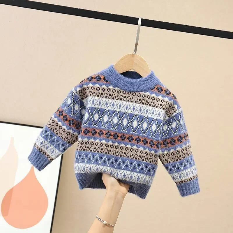 Свитер Из Искусственной Норки для мальчиков корейский плотный вязаный свитер