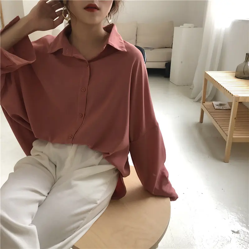 

HziriP Fashion Fresh Sunscreen Student Leisure 2021 Korean Loose Blouses Long Sleeve OL Basic Hot All Match Solid Chic Shirts