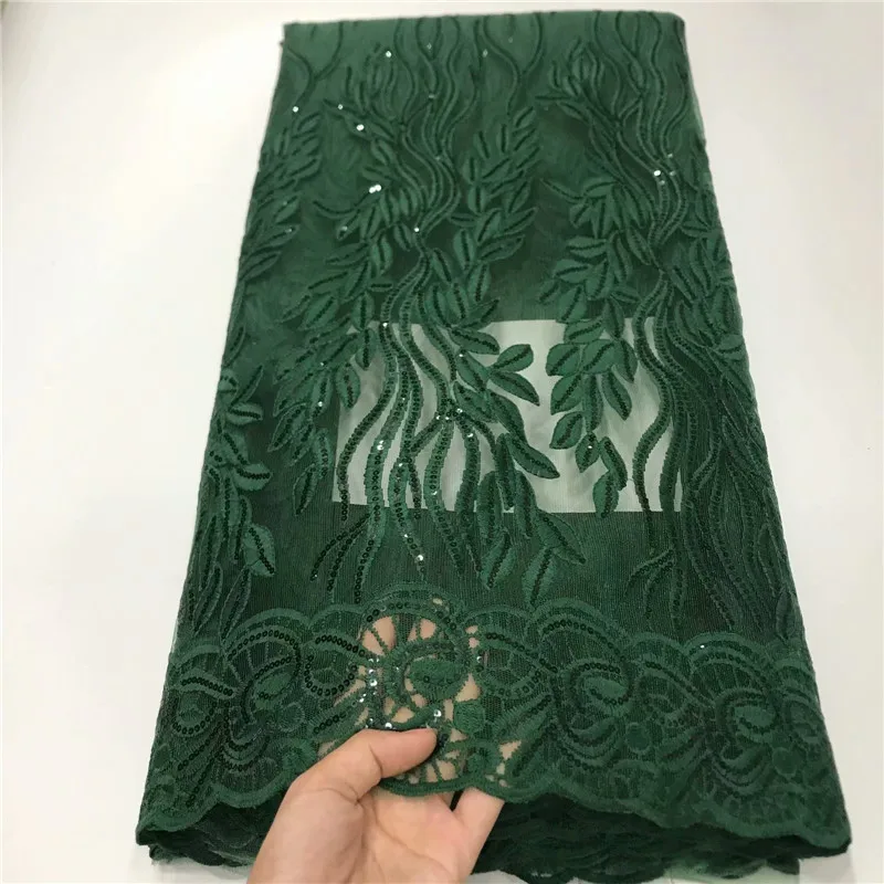Вышитая блестками сетчатая кружевная ткань зеленое классическое дизайнерское
