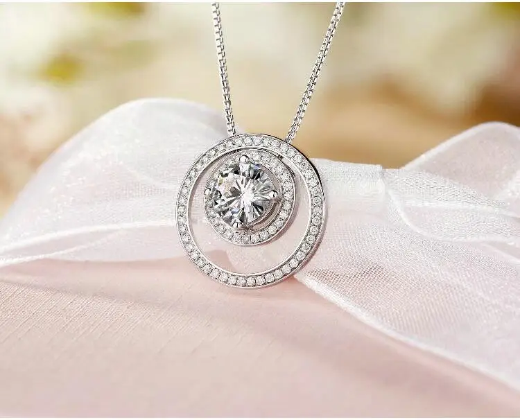 18K White Gold 1 Carat Moissanite Diamond Women Pendant Necklaces 2 Round Wedding Party Engagement Anniversary VVS | Украшения и