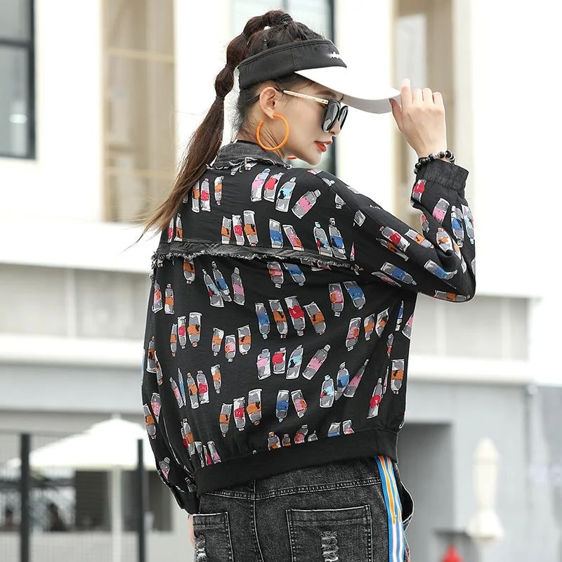 Женская Джинсовая блузка в стиле пэчворк Max LuLu черная винтажная Свободная