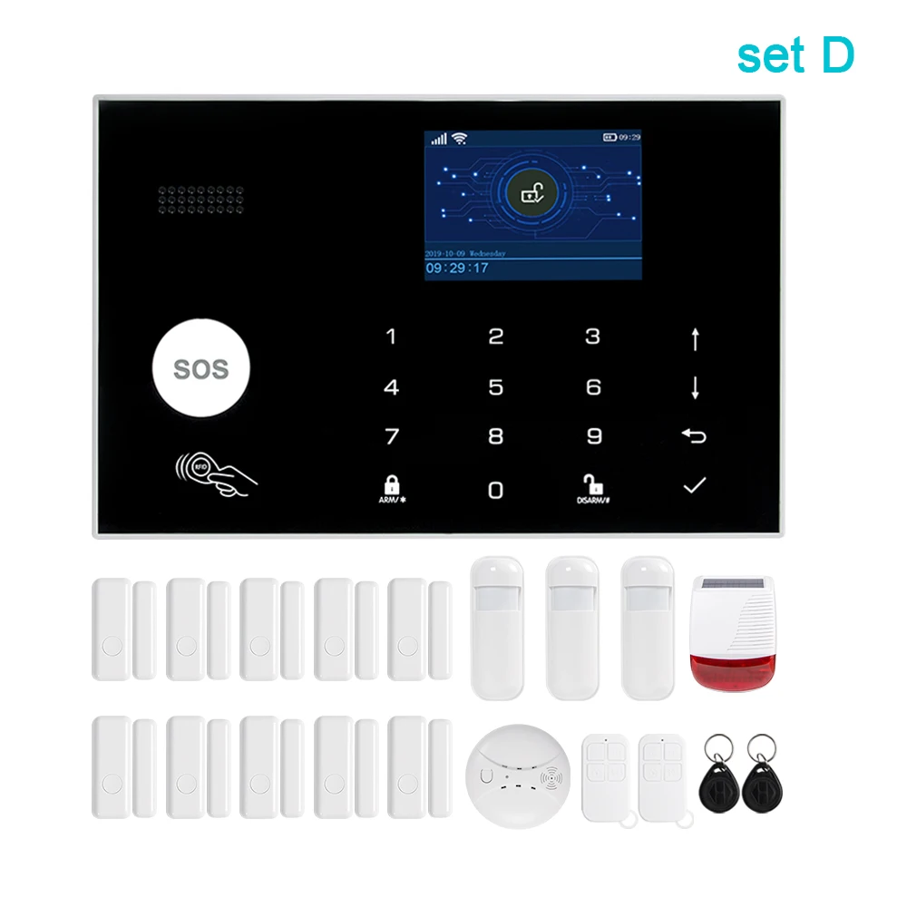 Awaywar Tuya беспроводная Wi-Fi GSM охранная сигнализация 433 мгц RFID комплект приложение дистанционное управление охранный умный дом PIR дверной детектор - Цвет: Set D