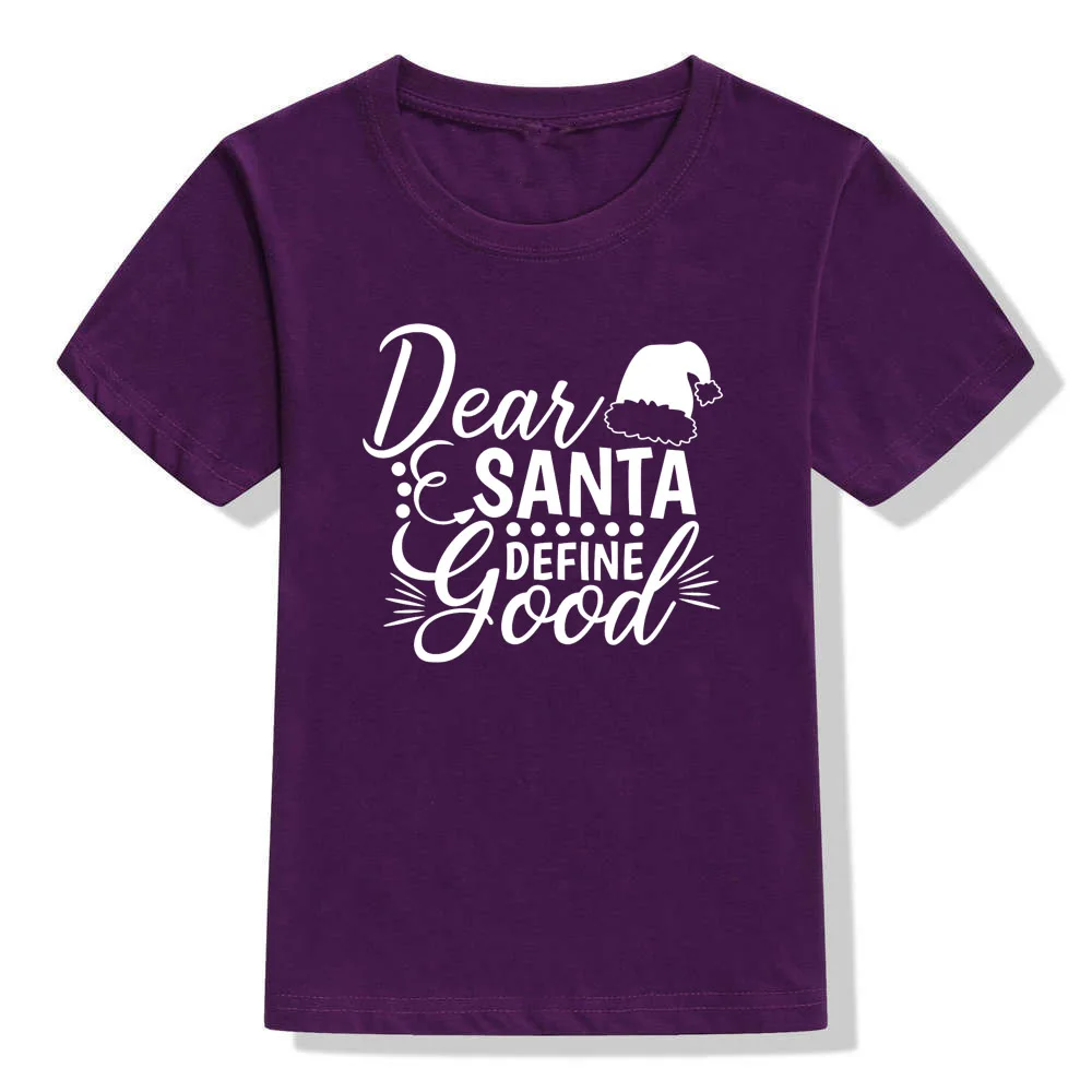 Dear Santas/детская Рождественская футболка с надписью «Dear Santas Define Good» футболка для мальчиков и девочек праздничная одежда Забавные футболки, Прямая поставка, модная одежда